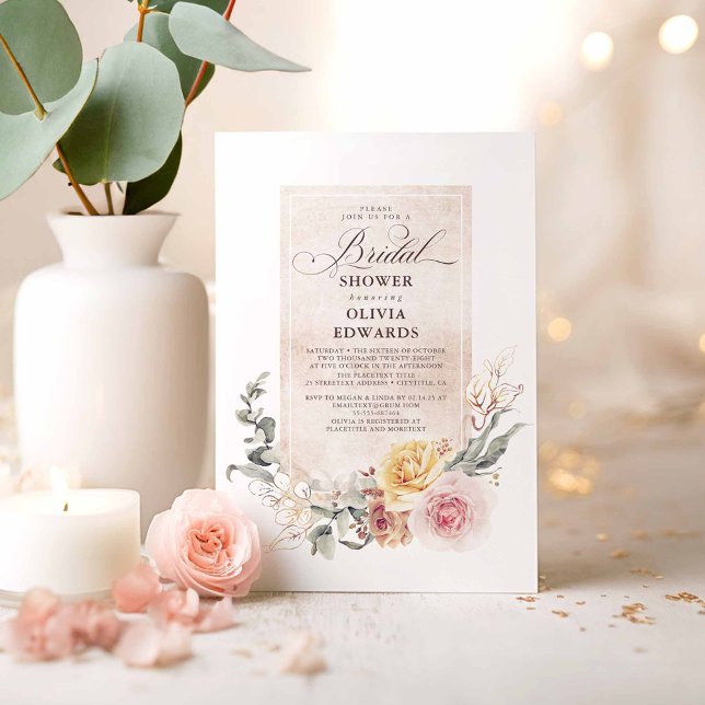Earthy Shades Flowers Boho Elegant Möhippa Inbjudningar (Romantic Floral Bridal Shower Invitations)