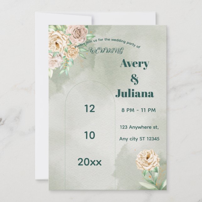 Earthy Shades Flowers Boho Elegant Sage Green Inbjudningar (Framsida)