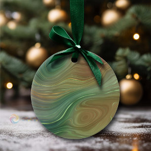 Earthy Strata Emerald Grönt Brown Guld Agate Julgransprydnad Keramik