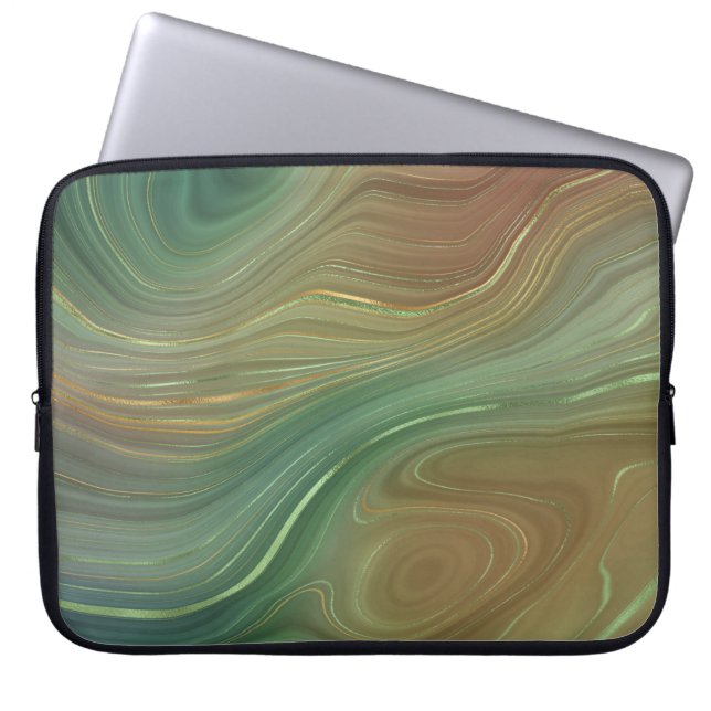 Earthy Strata | Emerald Grönt Brown Guld Agate Laptop Fodral (Framsidan)