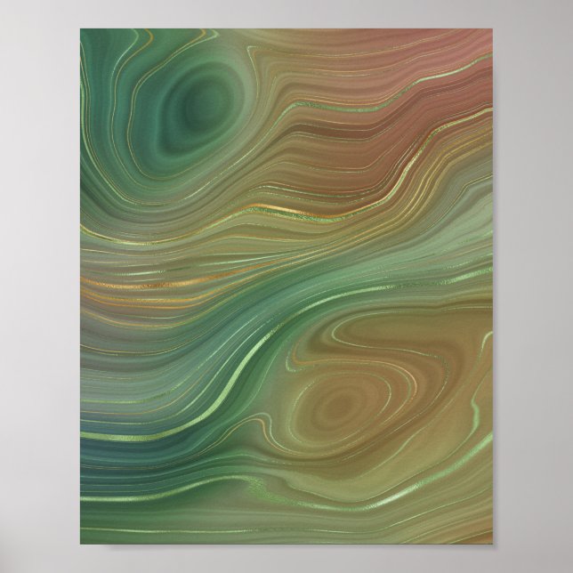 Earthy Strata | Emerald Grönt Brown Guld Agate Poster (Framsidan)