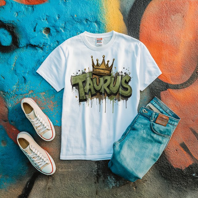 Earthy Taurus Zodiac Graffiti Airbrush med Krona T Shirt (Skapare uppladdad)