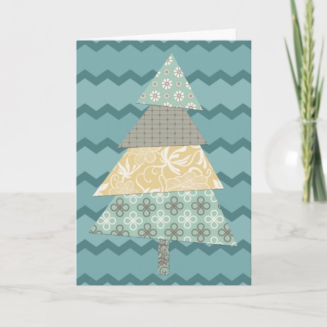 Earthy Teal Chevron Julgran Helgkort (Framsida)