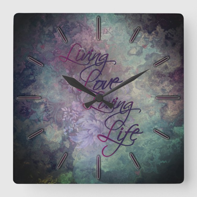 Earthy Teal Rosa Gult Blommigt Stone Loving Life S Fyrkantig Klocka (Framsida)