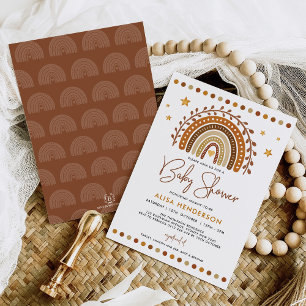 Earthy Terracotta Boho Rainbow Neutralt Baby Showe Inbjudningar