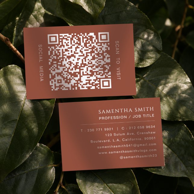 Earthy Terracotta Minimal QR-kod Professionell  Visitkort (Skapare uppladdad)