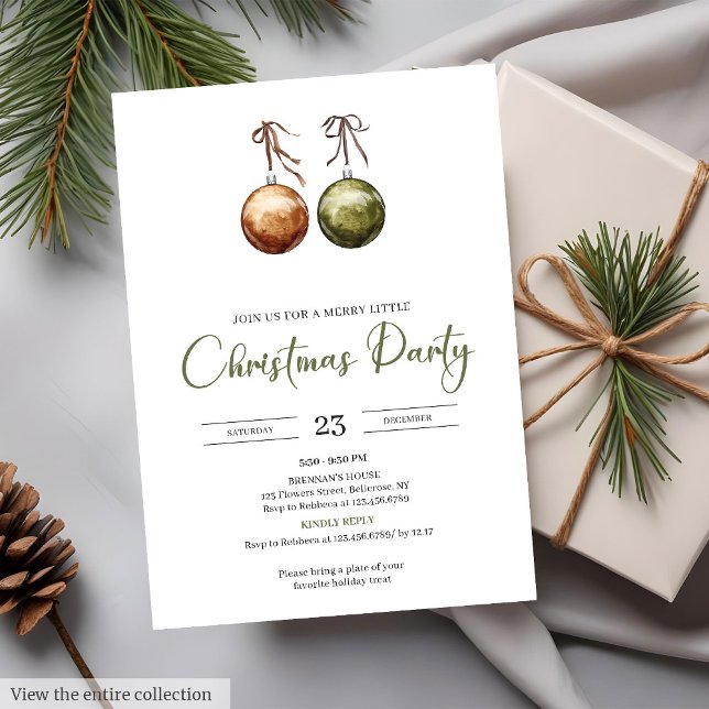 Earthy Terracotta Watercolor Rustic Christmas  Inbjudningar (Earthy Red Green Watercolor Rustic Christmas Party

)