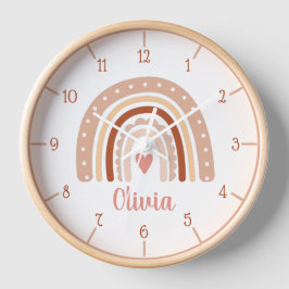 Earthy Tone Boho Rainbow Girl Namn Wall Clock Klocka