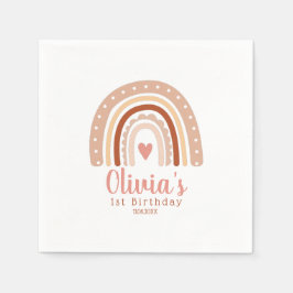 Earthy Tone Boho Rainbow Girl's First Birthday Pappersservett