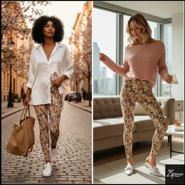 Earthy Tone Crowded Dog Face Mix Pattern Leggings (Skapare uppladdad)