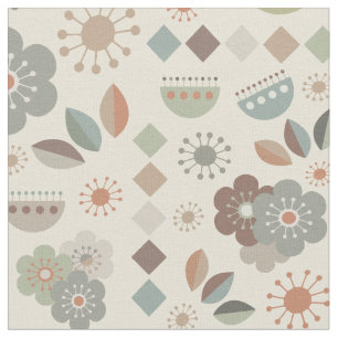 Earthy Tone Nature Flowers Mid Century Mönster Tyg