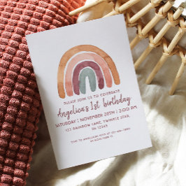 Earthy Tone Rainbow 1st Birthday Girl Inbjudningar