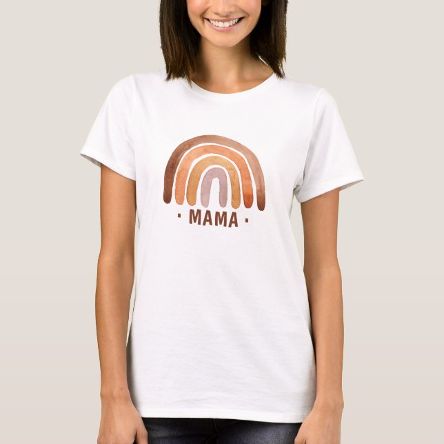 Earthy Tone Watercolor Boho Mamma T Shirt (Framsida)