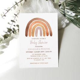 Earthy Tone Watercolor Boho Rainbow Baby Shower Inbjudningar