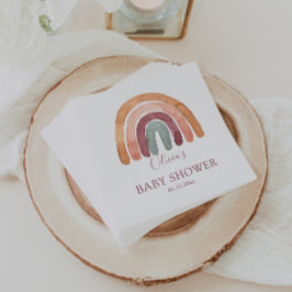 Earthy Tone Watercolor Boho Rainbow Baby Shower Pappersservett