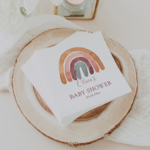 Earthy Tone Watercolor Boho Rainbow Baby Shower Pappersservett