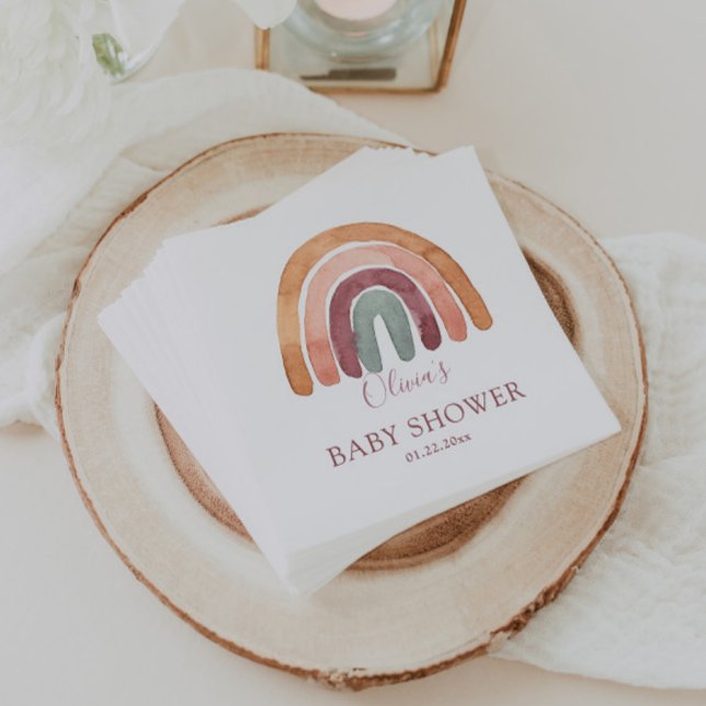 Earthy Tone Watercolor Boho Rainbow Baby Shower Pappersservett (Skapare uppladdad)