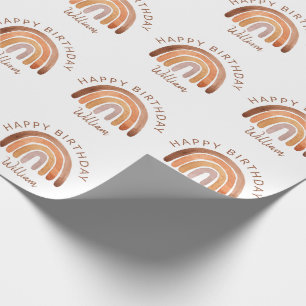 Earthy Tone Watercolor Rainbow Namn Birthday   Presentpapper