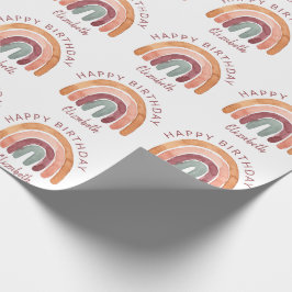 Earthy Tone Watercolor Rainbow Namn Birthday Presentpapper