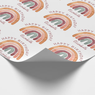 Earthy Tone Watercolor Rainbow Namn Birthday Presentpapper