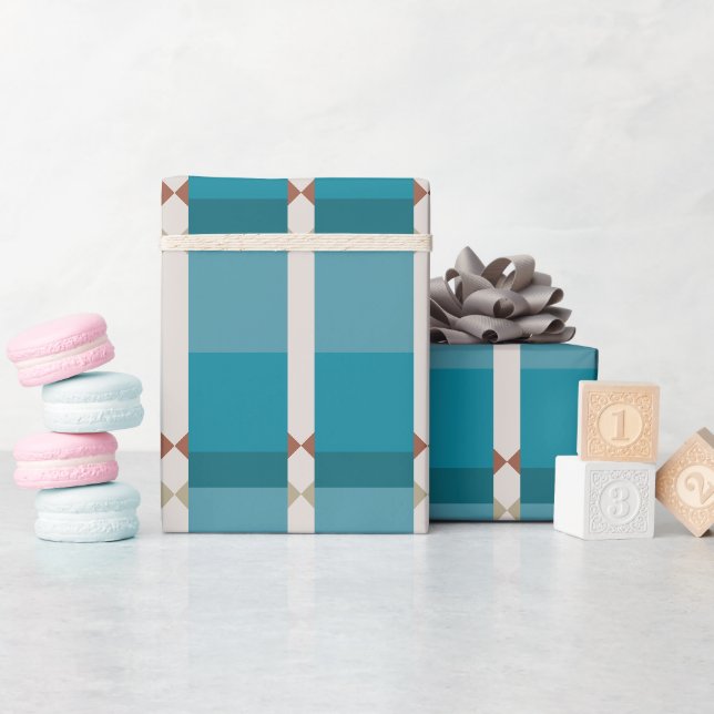 Earthy Tones Blue Brown Grått Elegant Geometric Ar Presentpapper (Baby Shower)