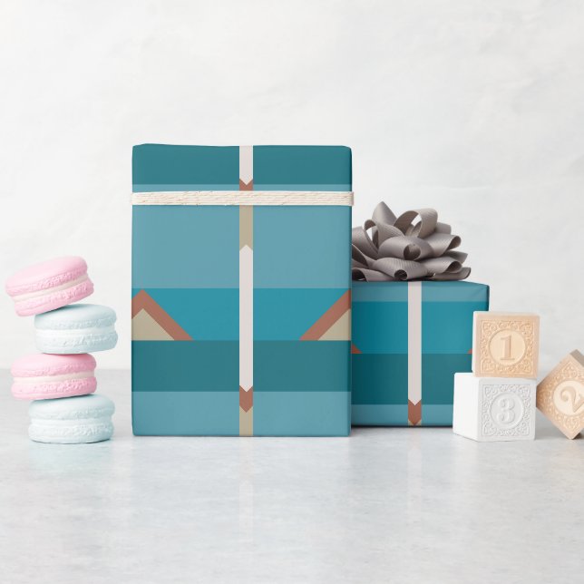 Earthy Tones Brown, Blue Elegant Modern Geometric Presentpapper (Baby Shower)