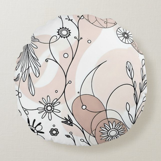 Earthy Tones Minimalist Boho Art Rund Kudde (Framsidan)