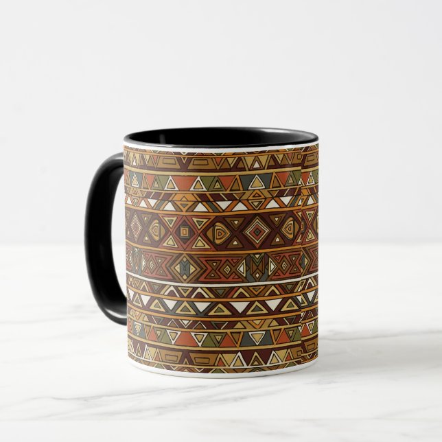 Earthy Tribal Geometric Seamless Mönster Mugg (Framsida vänster)