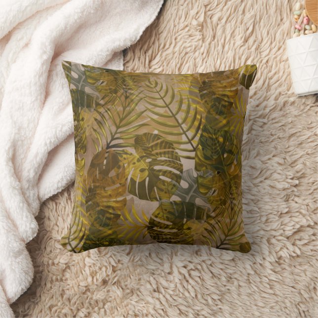 Earthy Tropical Lövs Mönster Kudde (Filt)