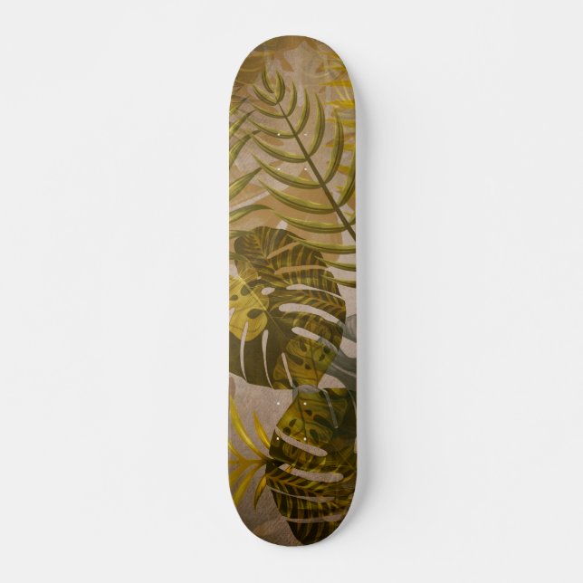 Earthy Tropical Lövs Mönster Mini Skateboard Bräda 18,5 Cm (Framsida)