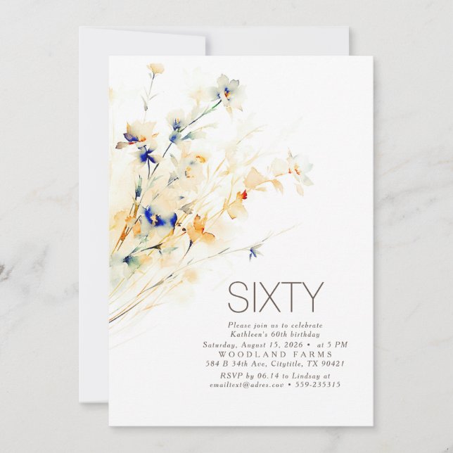 Earthy Watercolor Flowers Fall Birthday Inbjudningar (Framsida)