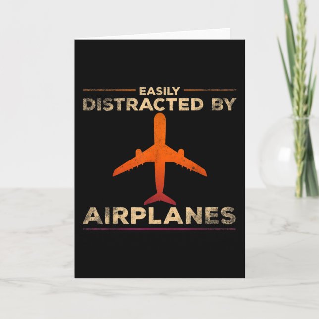Easily Distracted By Airplanes Airplane Lover Kort (Framsida)