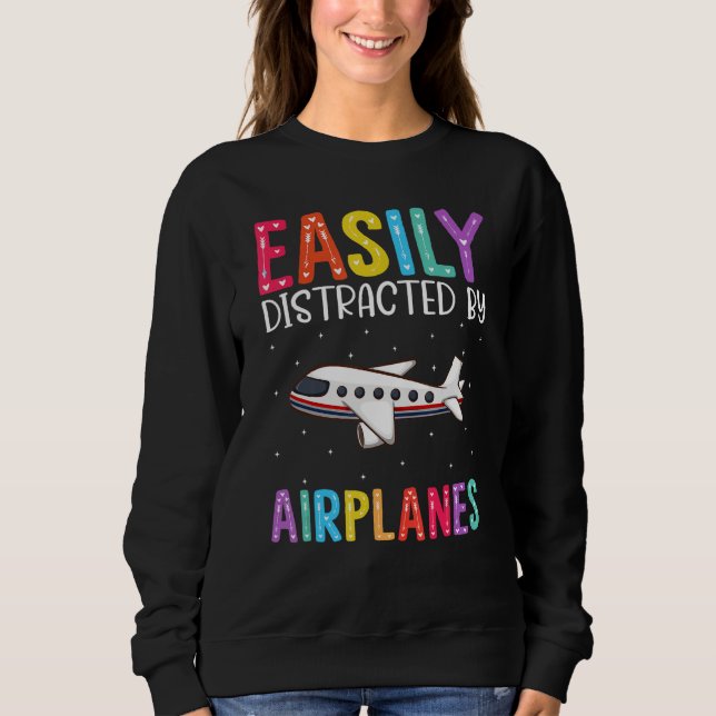 Easily Distracted By Airplanes  Airplane T Shirt (Framsida)