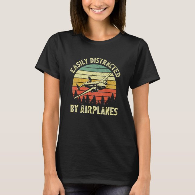 Easily Distracted By Airplanes  Aviation Pilot Air T Shirt (Framsida)