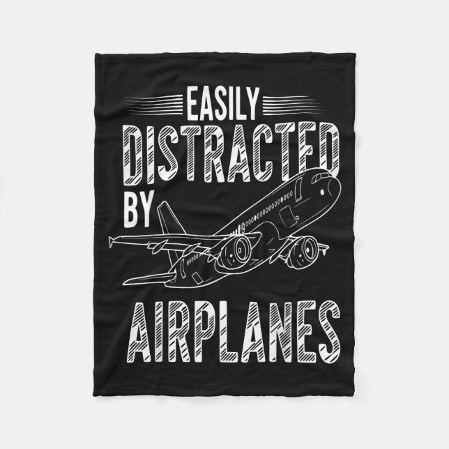 Easily Distracted By Airplanes Funny Plane Lovers  Fleecefilt (Framsidan)