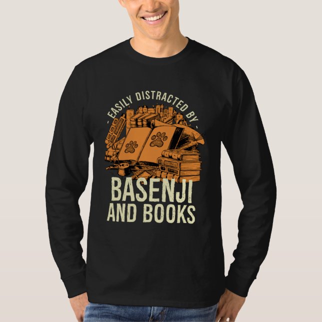 Easily Distracted By Basenji And Books Angari Dog T Shirt (Framsida)