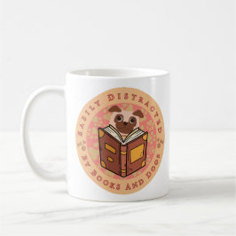 Easily Distracted By Books And Dogs - Cute Pug Dog Kaffemugg