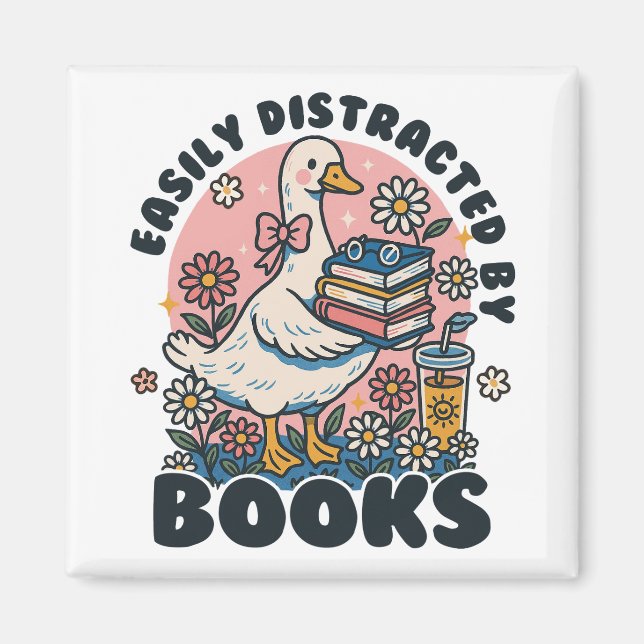 Easily Distracted by Books Cute Goose Bookworm Magnet (Framsidan)