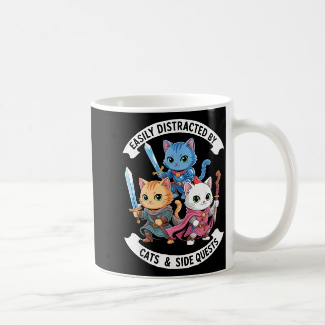 Easily Distracted By Cats &amp; Side Quests Funny  Kaffemugg (Höger)