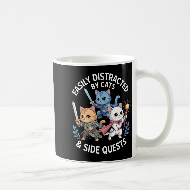 Easily Distracted By Cats &amp; Side Quests Funny  Kaffemugg (Höger)
