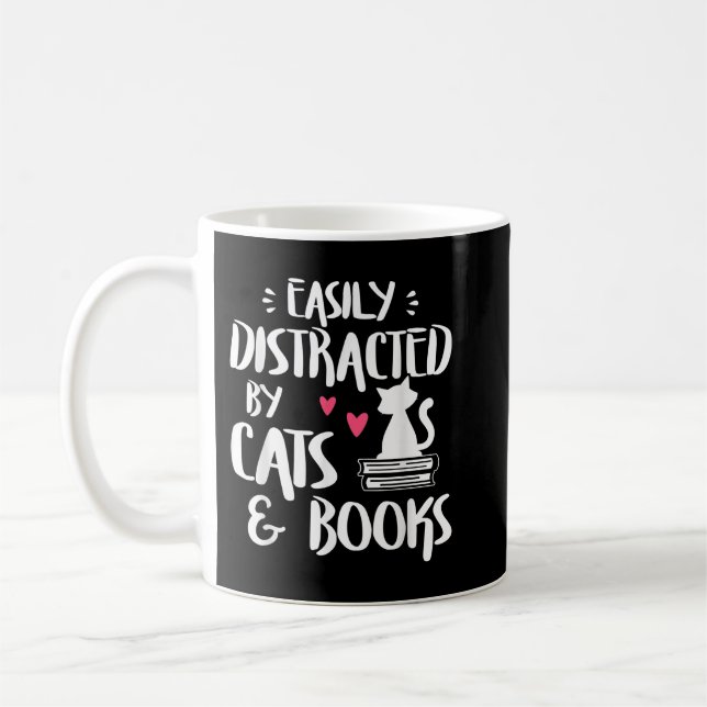 Easily Distracted by Cats and Books - Cat & Book L Kaffemugg (Vänster)