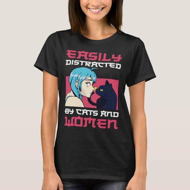 Easily distracted by cats and lesbian women t shirt (Framsida)