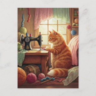 Easily Distracted By Cats And Sewing - Cat Sewing Vykort