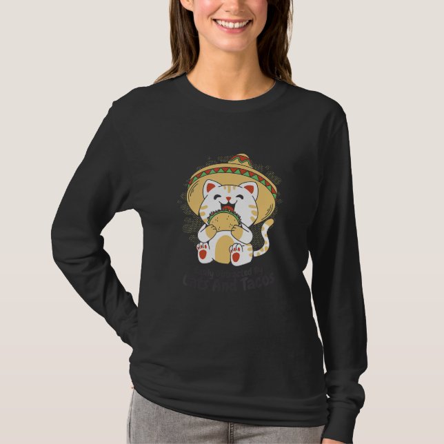 Easily Distracted By Cats And Tacos T Shirt (Framsida)