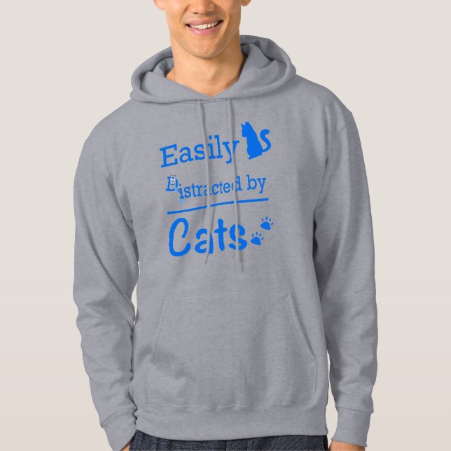 Easily Distracted by Cats Funny Typography Hoodie (Framsida)