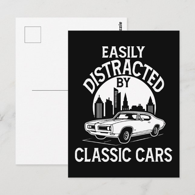Easily Distracted By Classic Cars Funny Vykort (Fram/baksida)