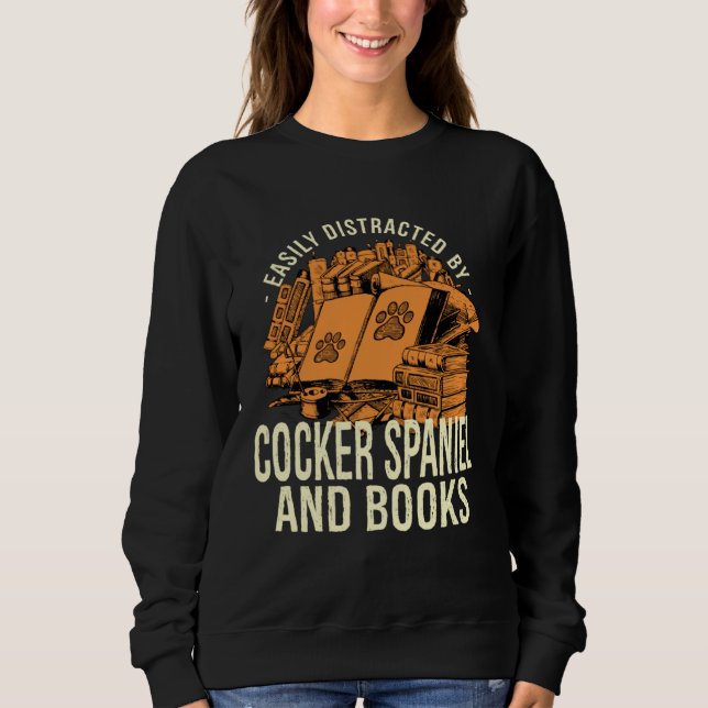 Easily Distracted By Cocker Spaniel And Books Span T Shirt (Framsida)