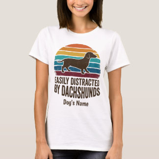 Easily Distracted By Dachshunds Retro Sunset Funny T Shirt