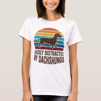 Easily Distracted By Dachshunds Retro Sunset Funny T Shirt