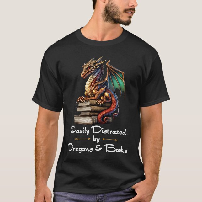 Easily Distracted by Dragons and Books Nerds  1 T Shirt (Framsida)